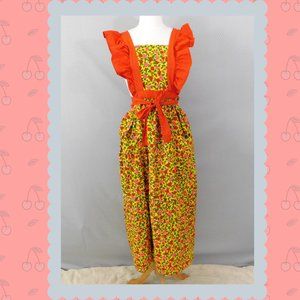 Vintage Long Apron with Florals and Ruffles